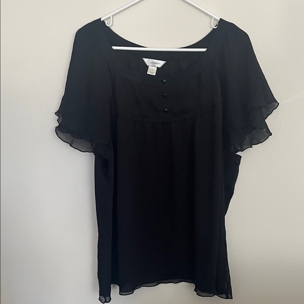 Chico's Black Flutter Sleeve Blouse